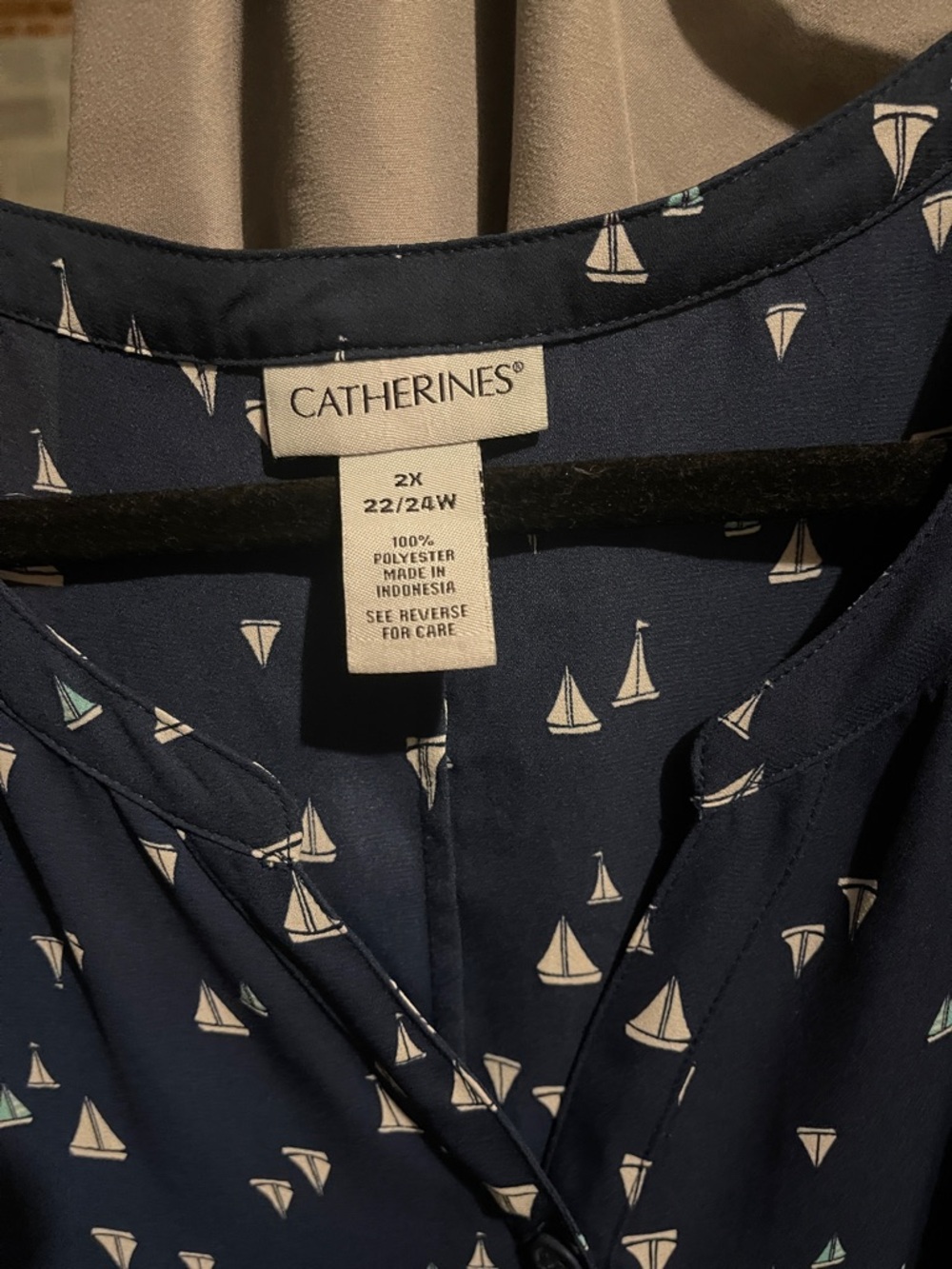 Catherines Navy Sailboat-Print Button Front Top - Picture 3 of 3